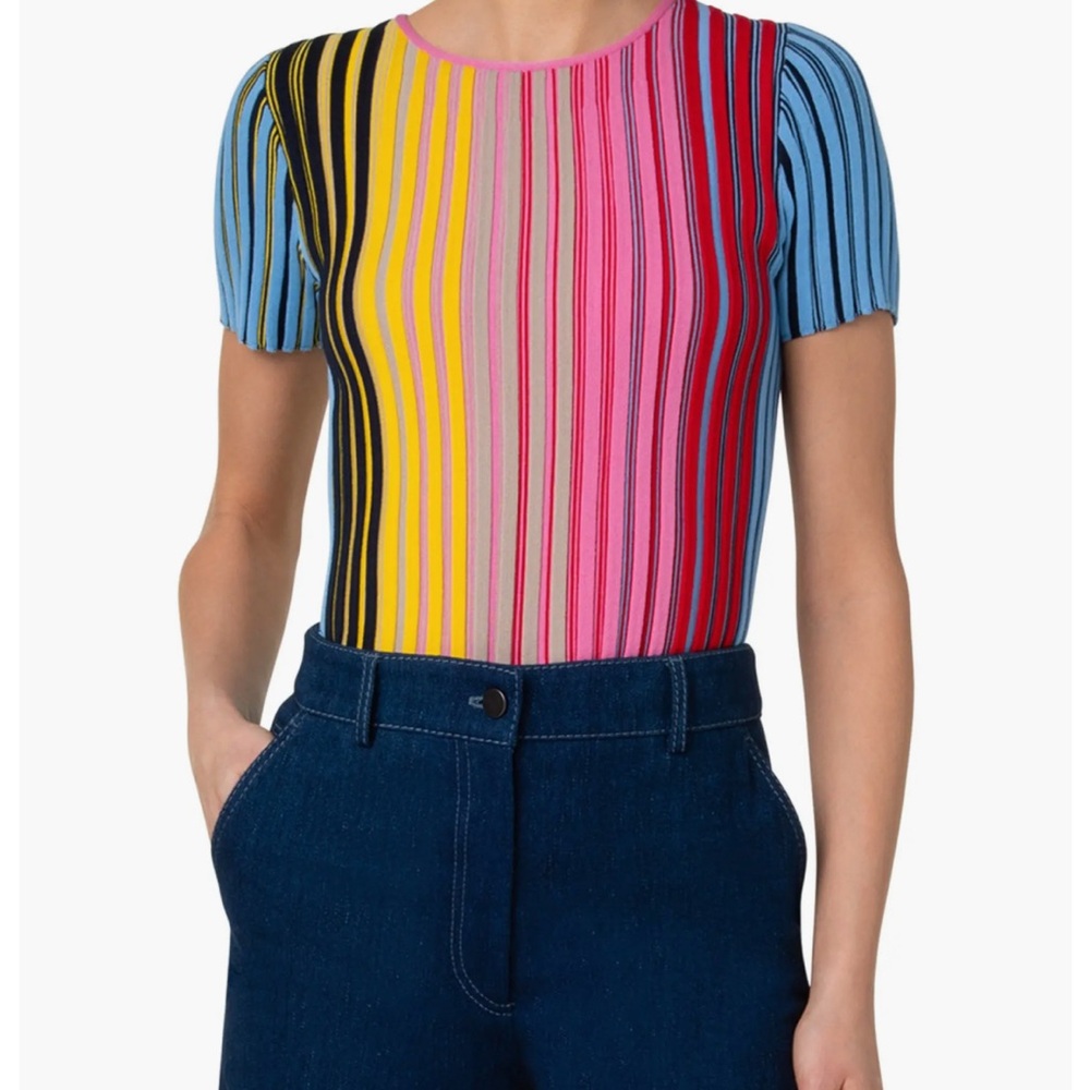 Akris Punto Multicolor Striped Short Sleeve Top